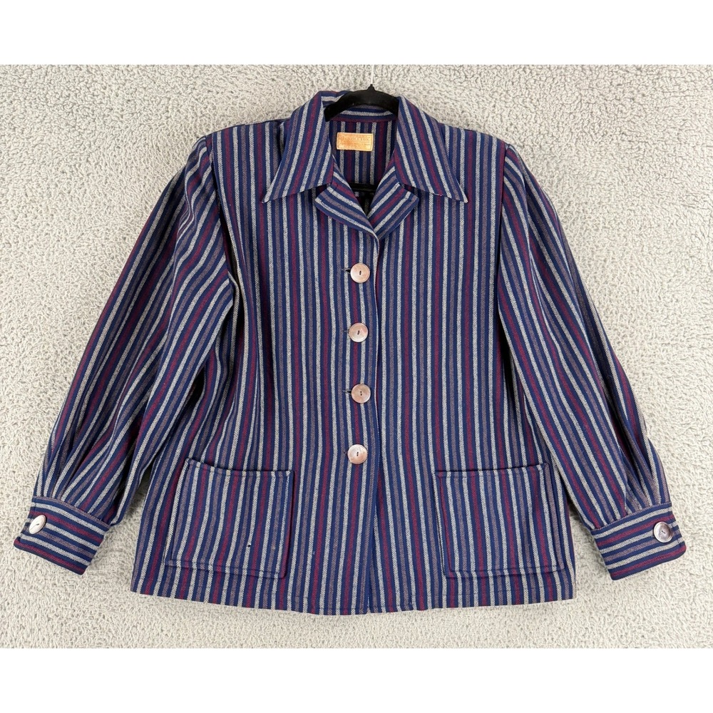 Vintage Pendleton Wool Blazer Women XL Blue Red Herringbone Stripe Jacket Preppy